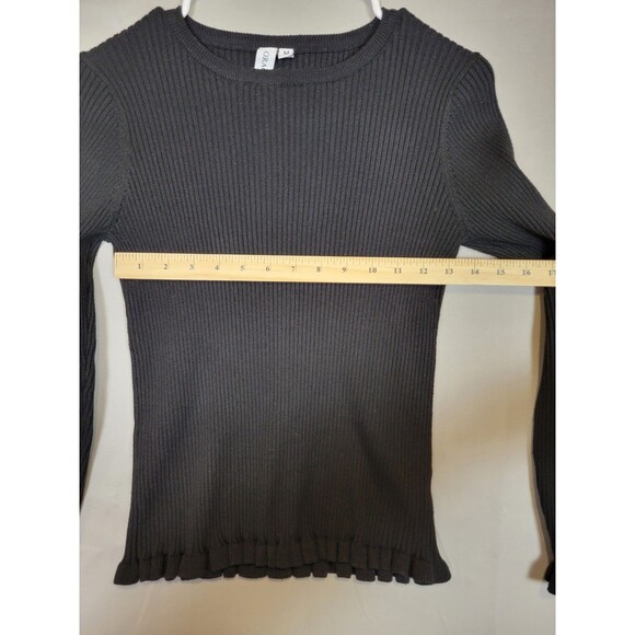 Grace Karma Sweater Womens Medium Black Ribbed Ruffle Hem Preppy Academia - Picture 3 of 8